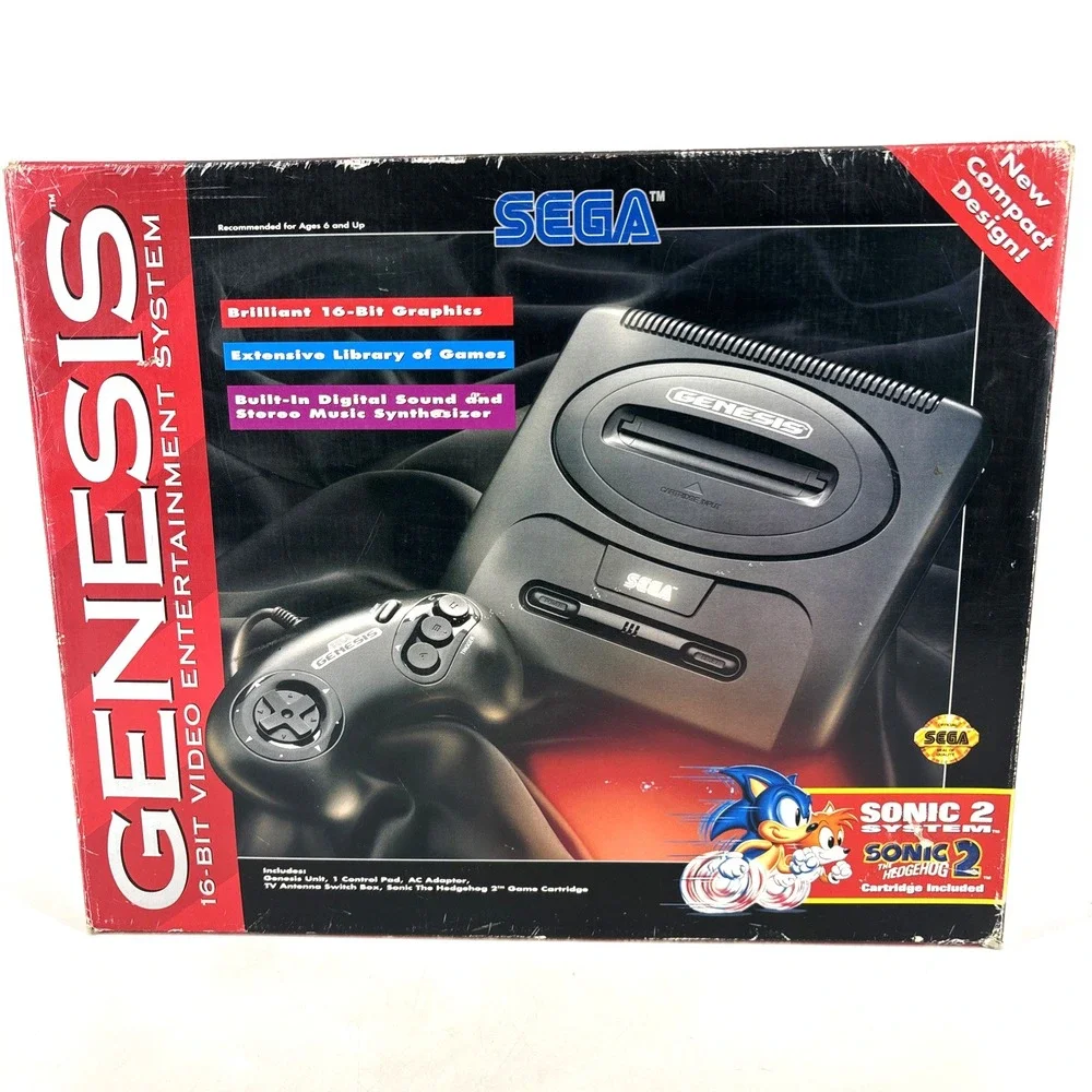 SEGA Genesis 16-Bit Video Mk-1631 2 Controllers Original‎ Box 6 Button MK-1653